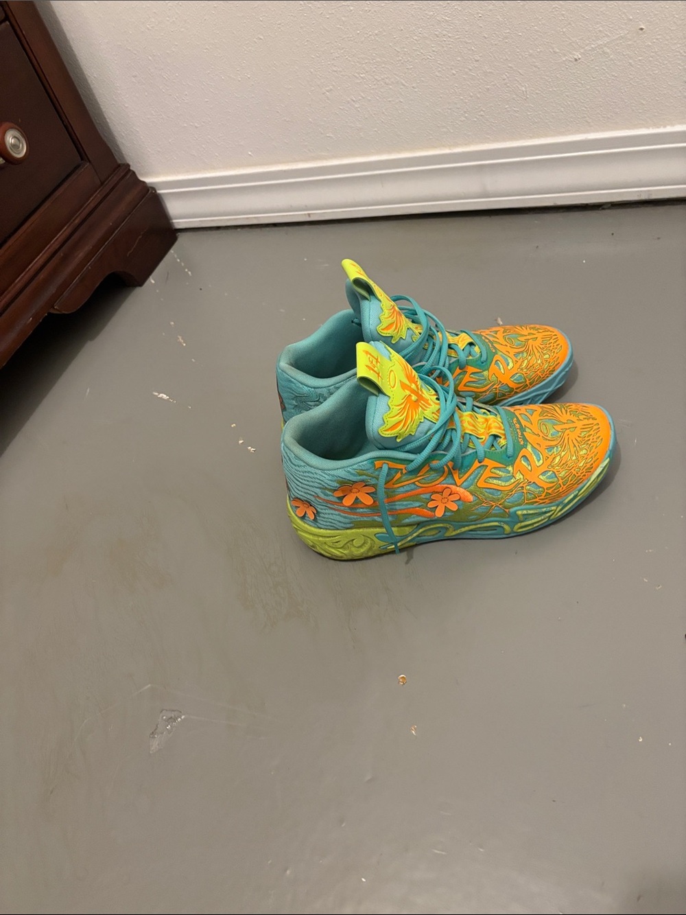 Puma Kids Teal and Orange Floral Sneakers